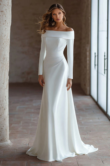 Robe de mariée ivoire à manches longues et épaules dénudées